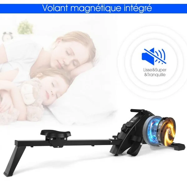 Rameur d'Appartement Pliable à Résistance 10 Niveaux Ecran Lcd Capacité 120kg Musculation Des Bras Cardio-Training Noir