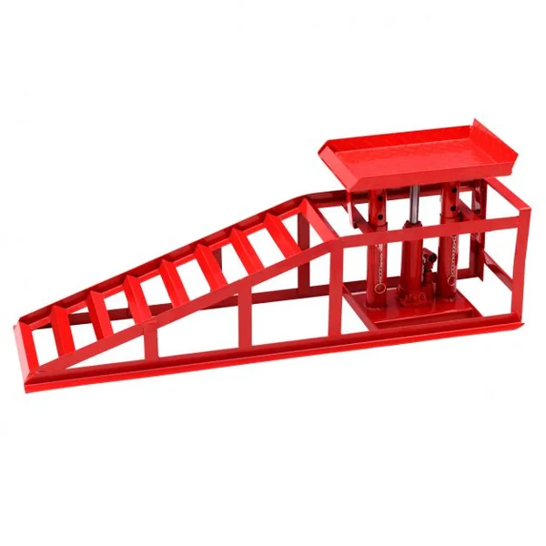 Rampe de Levage Véhicule Vérin Hydraulique Système anti-basculement Hauteur Réglable de 265 à 370 mm 1 Tonne Rouge
