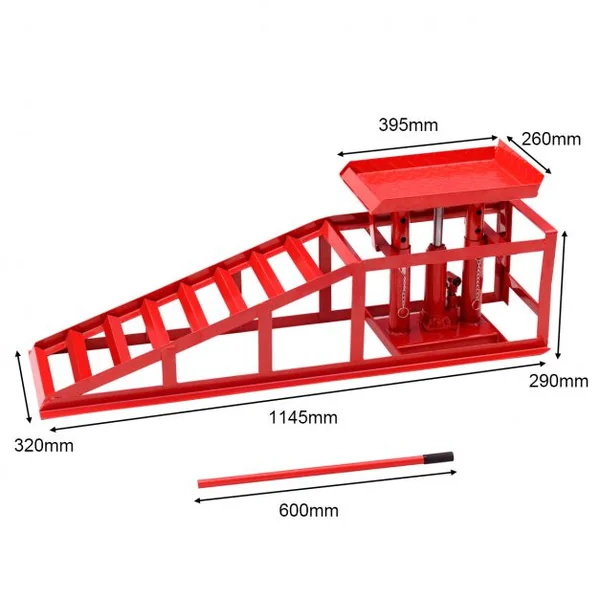 Rampe de Levage Véhicule Vérin Hydraulique Système anti-basculement Hauteur Réglable de 265 à 370 mm 1 Tonne Rouge