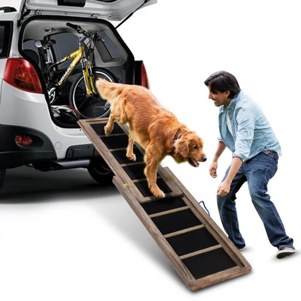 Rampe pour chien pliable Échelle pour animaux Rampe télescopique pour animal en Bois de Sapin, 165x435x5cm, Marron