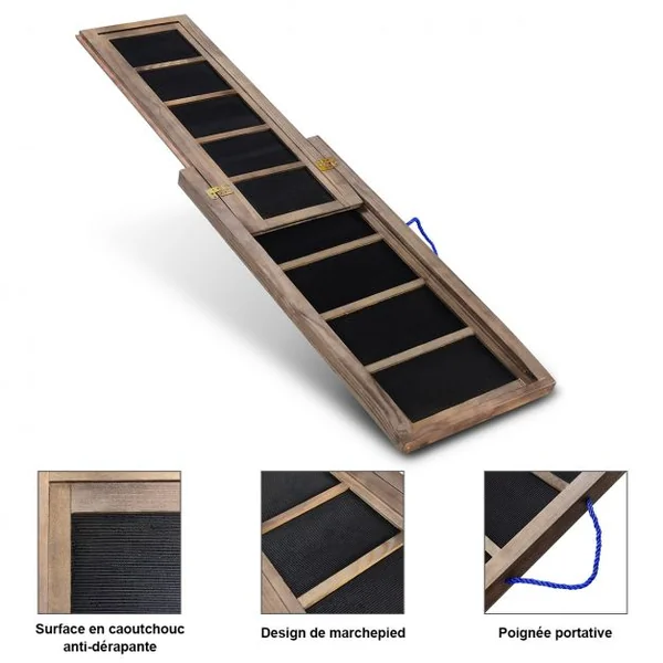 Rampe pour chien pliable Échelle pour animaux Rampe télescopique pour animal en Bois de Sapin, 165x435x5cm, Marron
