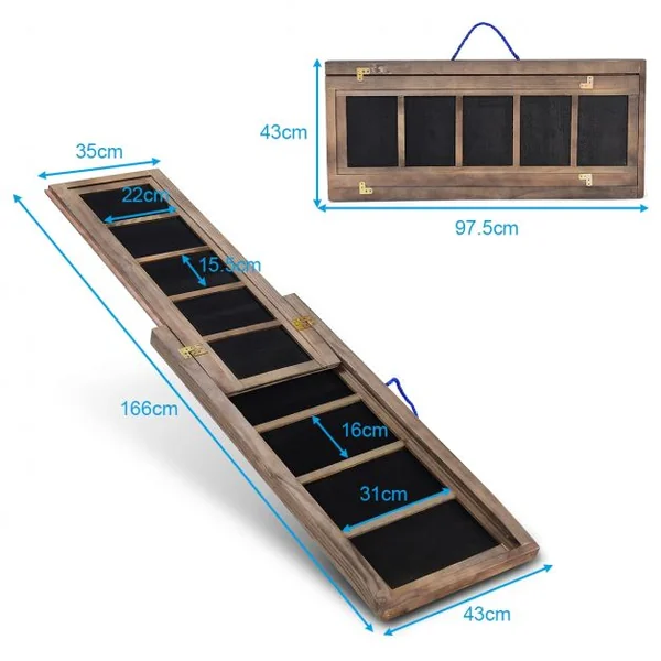 Rampe pour chien pliable Échelle pour animaux Rampe télescopique pour animal en Bois de Sapin, 165x435x5cm, Marron
