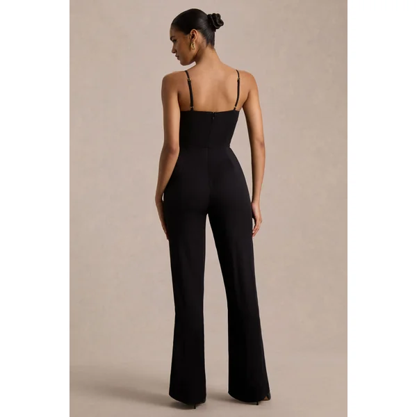 Raquel | Combinaison noire à encolure asymétrique avec drapé