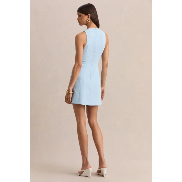 Raya | Mini-robe bleu poudré à décolleté plongeant