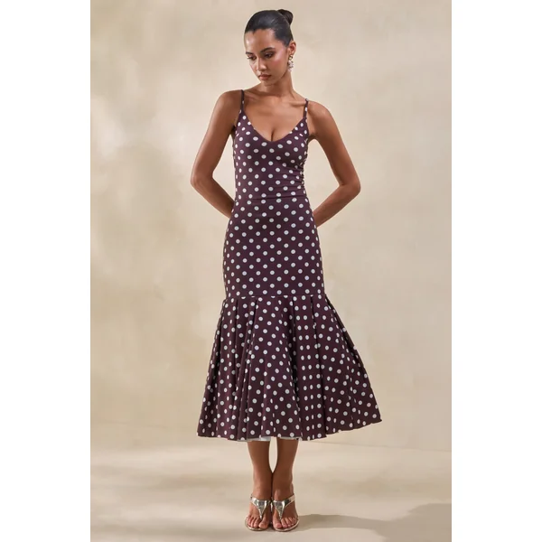 Rayna | Body string marron à pois avec décolleté en V