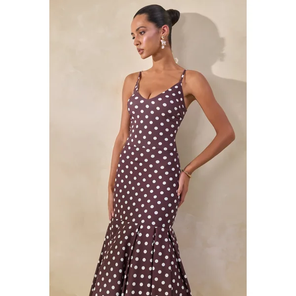 Rayna | Body string marron à pois avec décolleté en V