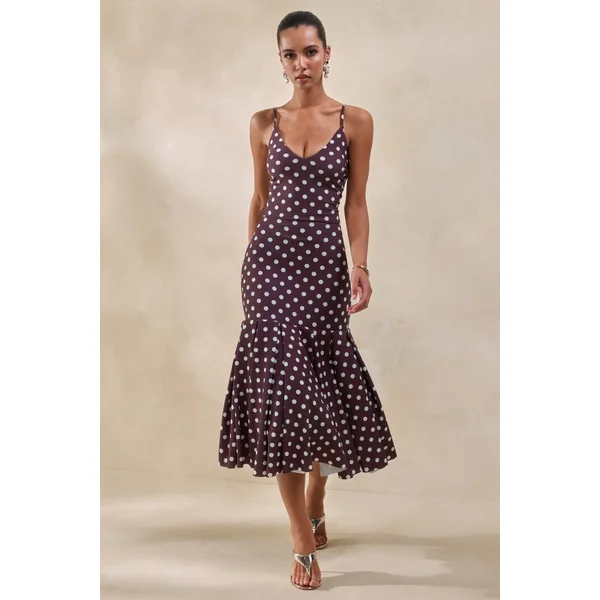 Rayna | Body string marron à pois avec décolleté en V