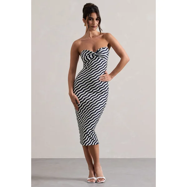 Reese | Robe mi-longue à bandes bleu marine sans bretelles