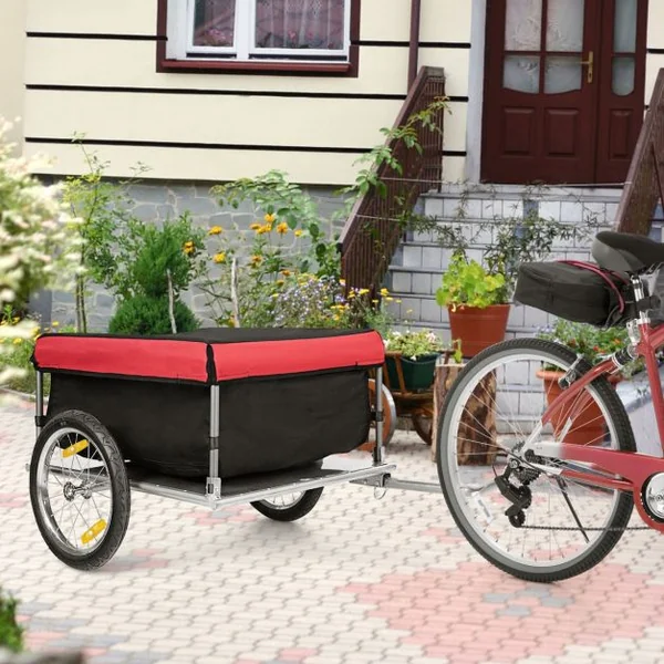 Remorque de Vélo/Bicyclette 16" Chariot de Transport Pliable Capacité 40KG en Acier 75 x 60 x 36 cm, Rouge+Noir