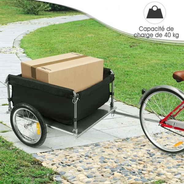 Remorque de Vélo/Bicyclette 16" Chariot de Transport Pliable Capacité 40KG en Acier 75 x 60 x 36 cm, Rouge+Noir