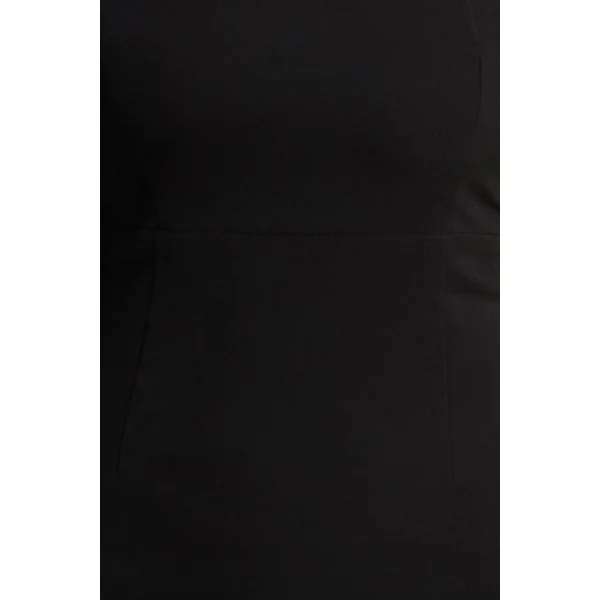 Retreat | Robe longue noire à décolleté carré avec manches bouffantes en satin