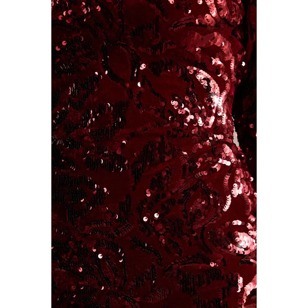 Ritz | Mini-robe en sequins bordeaux à décolleté plongeant et manches longues