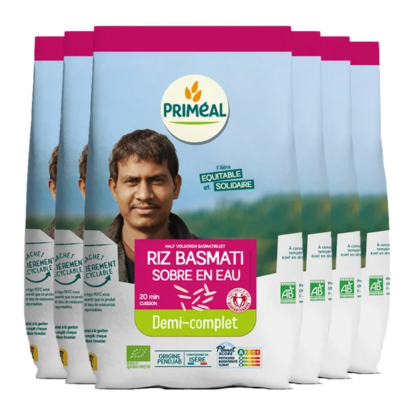 Riz basmati demi complet bio et équitable - Lot de 6x1kg