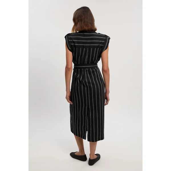 Robe Chemise Maxi en Coton Tissé à Rayures Audacieuses