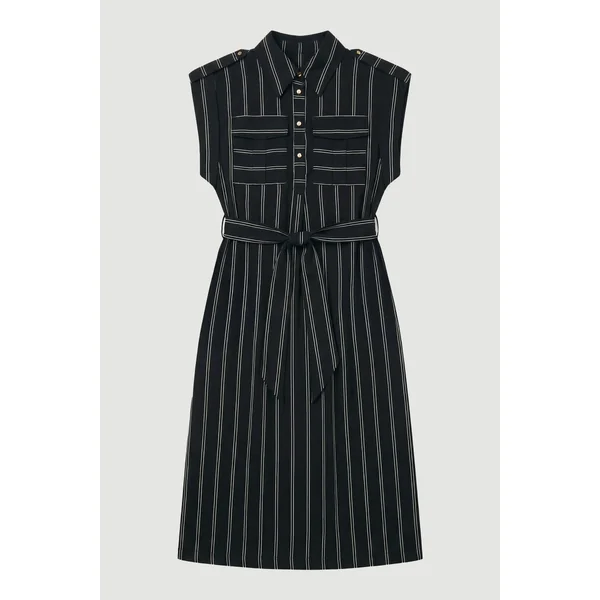 Robe Chemise Maxi en Coton Tissé à Rayures Audacieuses