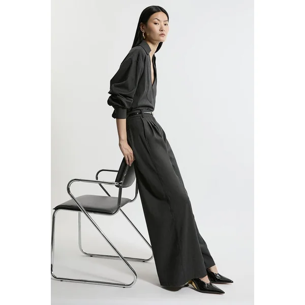 Robe Chemise Midi Cintrée À Manches Larges