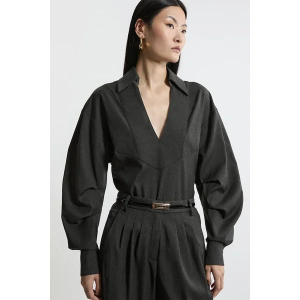 Robe Chemise Midi Cintrée À Manches Larges