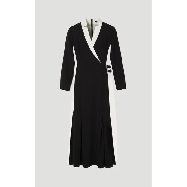 Robe Chemise Mi-Longue en Crêpe Ajustée avec Ceinture à Boucle