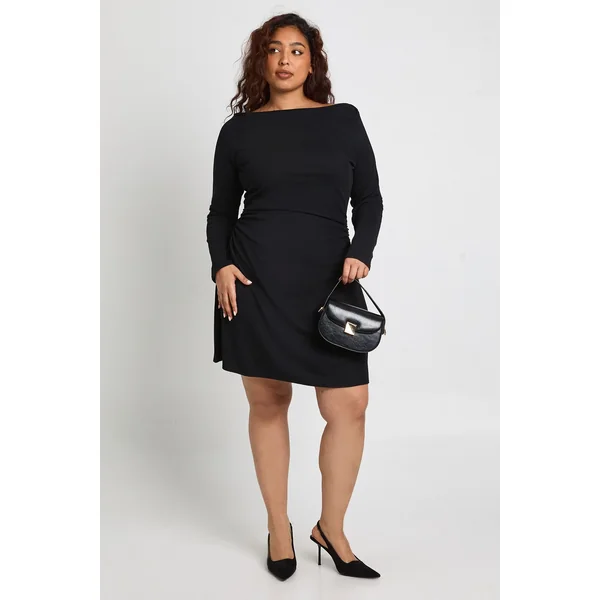 Robe Courte Froncée À Manches Longues Grande Taille