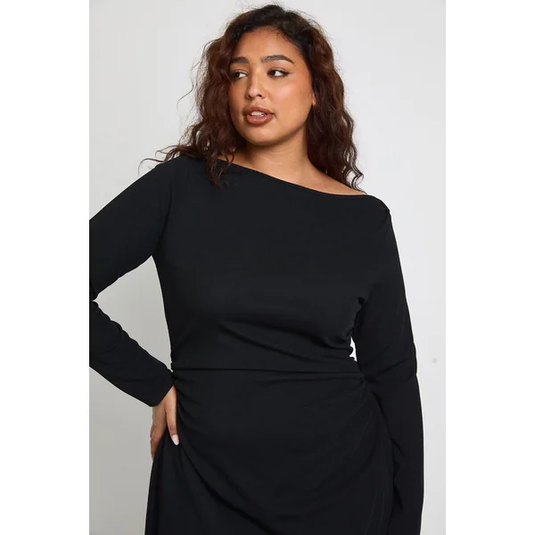 Robe Courte Froncée À Manches Longues Grande Taille