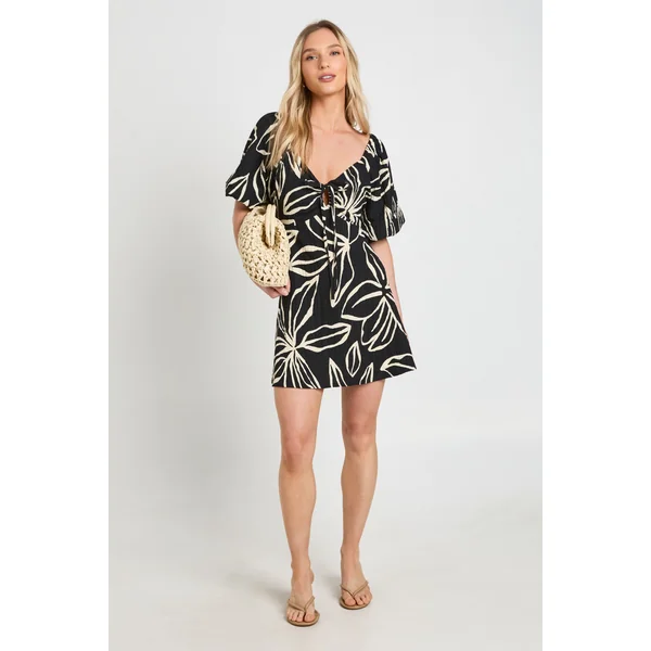 Robe Courte Petite À Manches Volumineuses Et Imprimé Floral Texturé