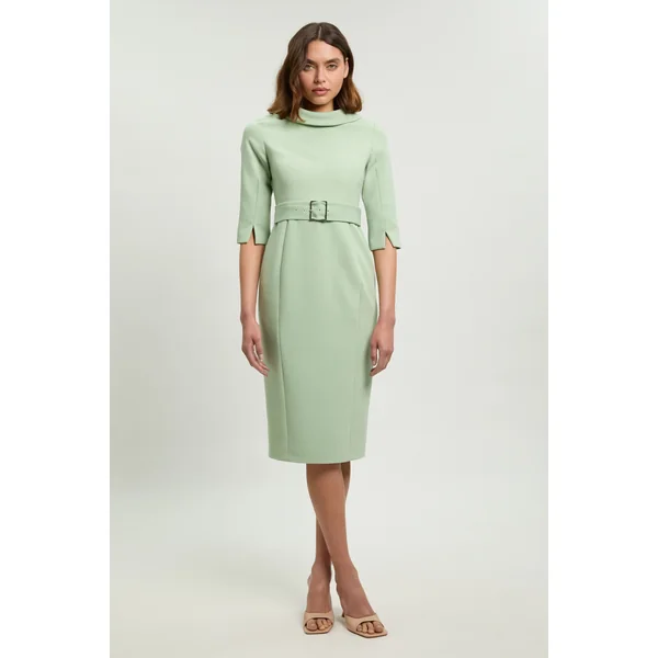 Robe Crayon Midi Ajustée À Col Roulé