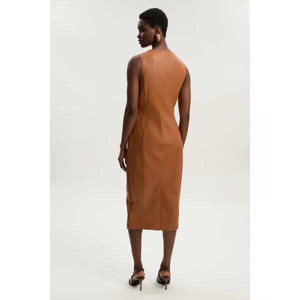Robe Crayon Mi-Longue Petite en synthétique avec Détails Boutonnés