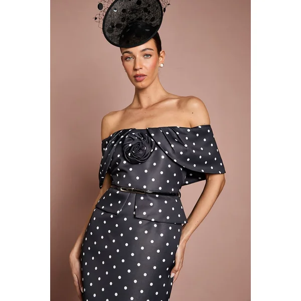 Robe Crayon Petite Lisa À Épaules Dénudées Avec Imprimé À Pois Beige Et Corsage