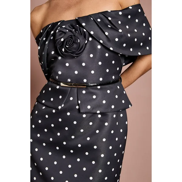 Robe Crayon Petite Lisa À Épaules Dénudées Avec Imprimé À Pois Beige Et Corsage