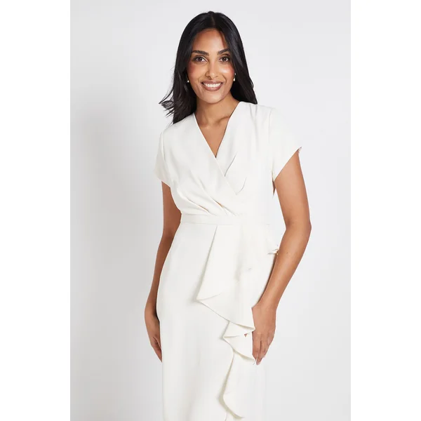 Robe Crayon Petite Taille En Crêpe Ajustée À Volants