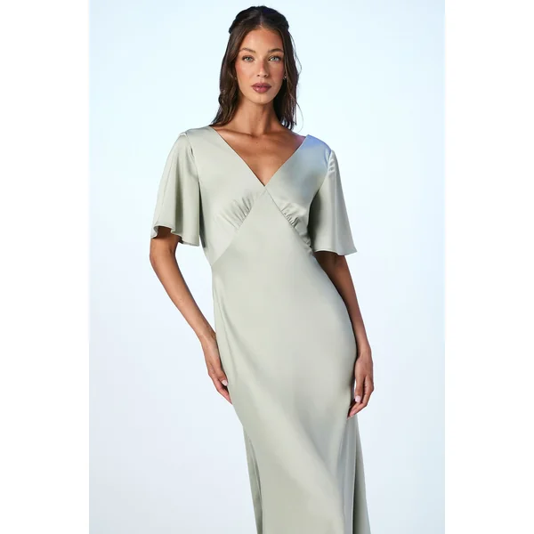 Robe de Demoiselle d'Honneur en Crêpe Satiné avec Nœud dans le Dos