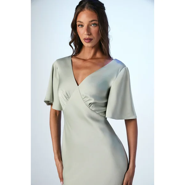 Robe de Demoiselle d'Honneur en Crêpe Satiné avec Nœud dans le Dos