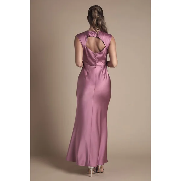 Robe De Demoiselle D'honneur Longue En Satin Rose Avec Dos Ouvert