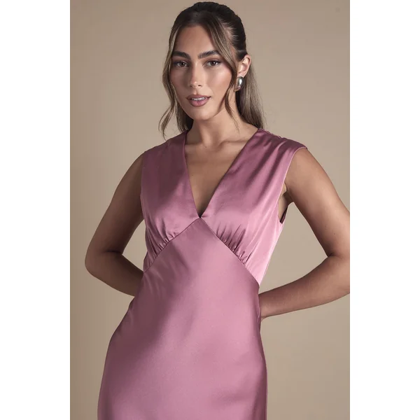 Robe De Demoiselle D'honneur Longue En Satin Rose Avec Dos Ouvert