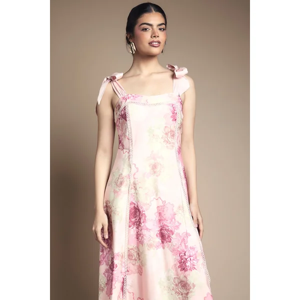 Robe de Soirée Mi-Longue à Bretelles Nœud