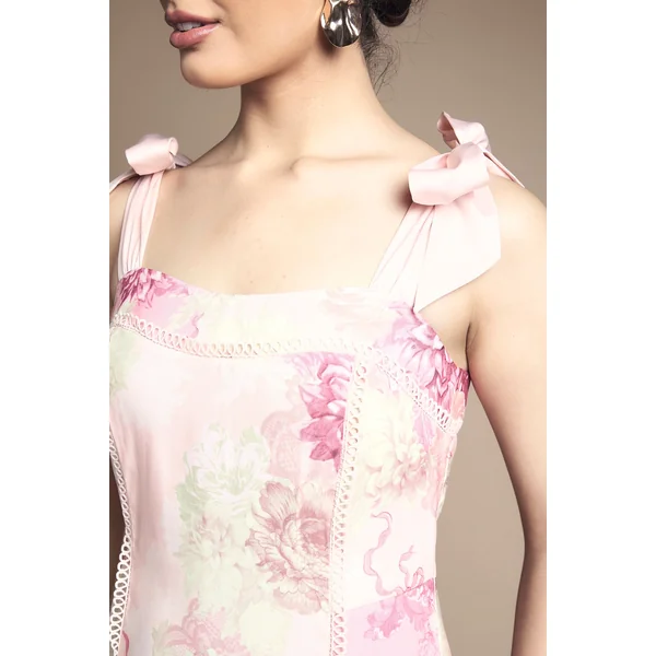 Robe de Soirée Mi-Longue à Bretelles Nœud