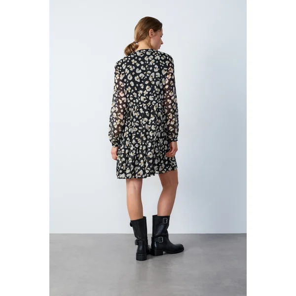 Robe fluide courte imprimée effet lamé