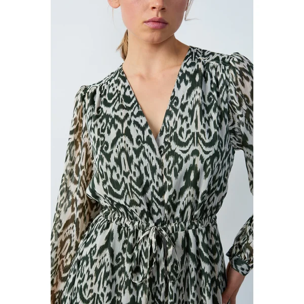 Robe fluide longue imprimée effet lamé
