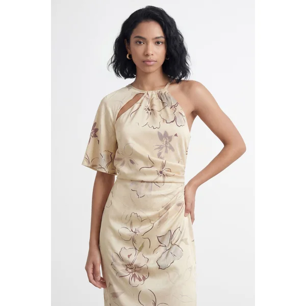 Robe Longue Asymétrique À Imprimé Floral Avec Manche Unique Et Découpe Goutte D'eau