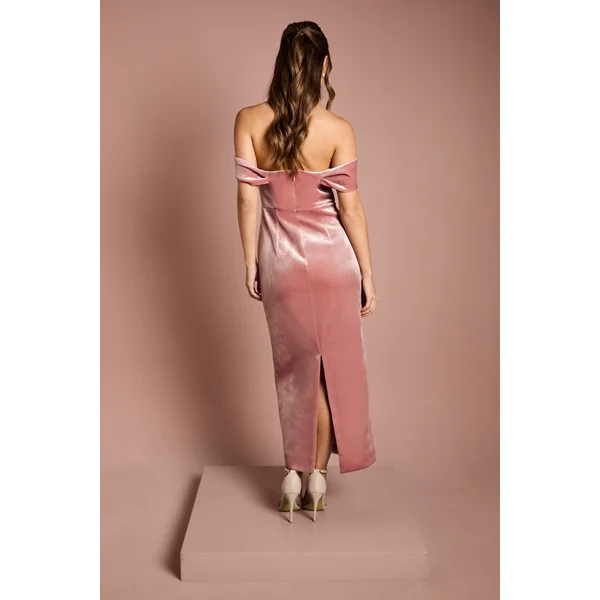 Robe Longue de Demoiselle d'Honneur Bardot en Velours Coupe Droite