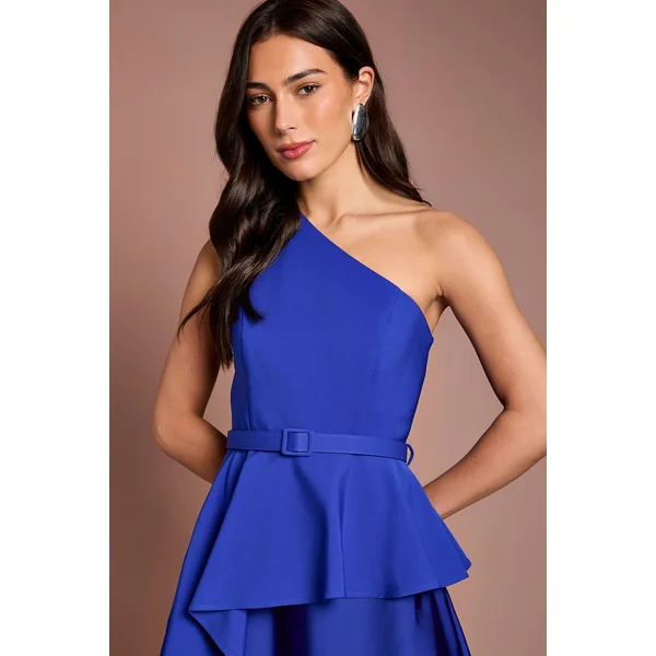 Robe Longue En Satin À Une Épaule Avec Détail De Volant
