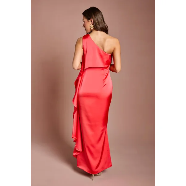 Robe Longue En Satin À Une Épaule Effet Cascade