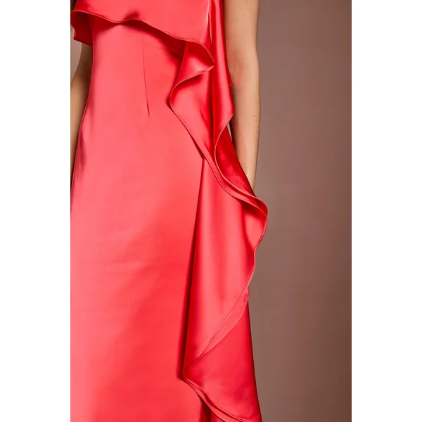Robe Longue En Satin À Une Épaule Effet Cascade