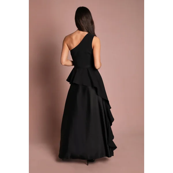 Robe Longue Satinée À Une Épaule Avec Détail Volant