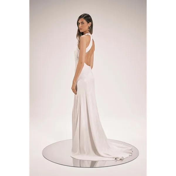 Robe Longue Tissée À Rayures Jacquard Et Col Licou