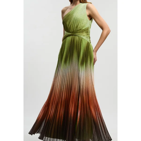 Robe Longue Tissée À Une Épaule Avec Imprimé Ombré Et Fil Métallisé Petite