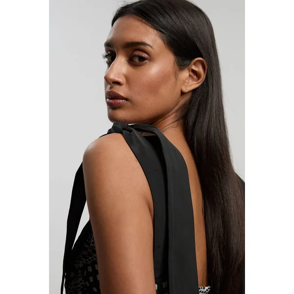 Robe Longue À Bretelles En Coton Et Soie Tissé Motif Géométrique Monochrome