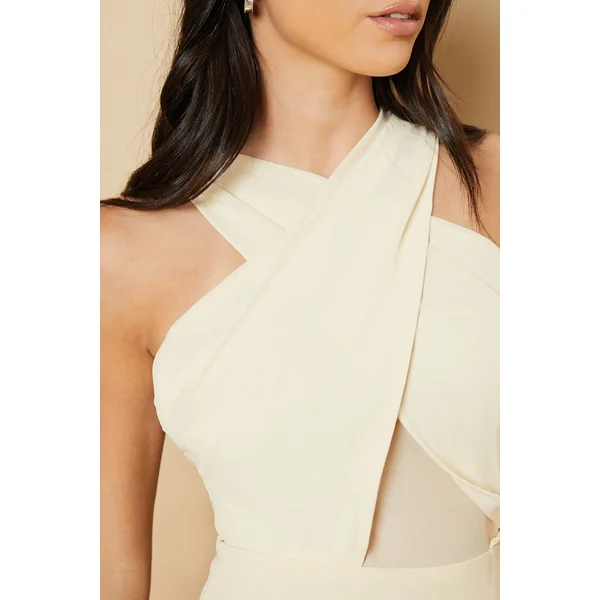 Robe Longue à Col Halter en Mousseline à Volants