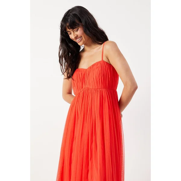 Robe Maxi Bustier en Tulle à Bretelles