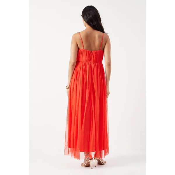 Robe Maxi Bustier en Tulle à Bretelles